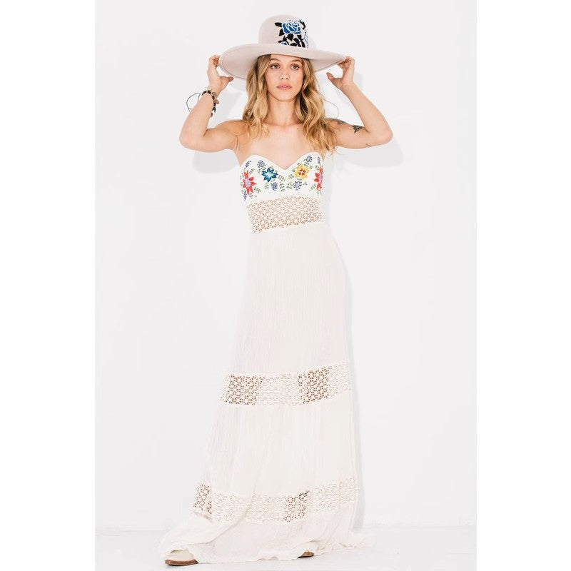 Women Summer Embroidered Strapless Dress