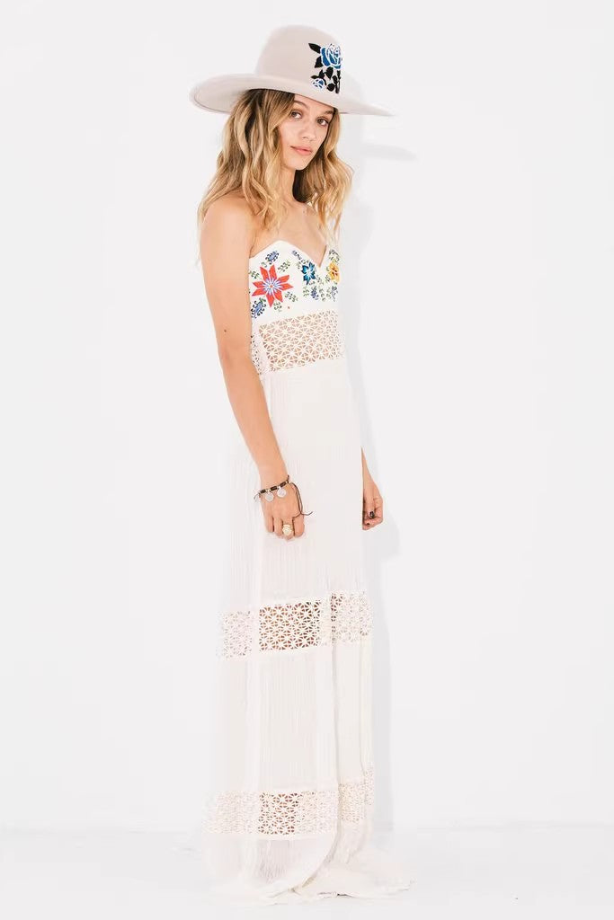 Women Summer Embroidered Strapless Dress