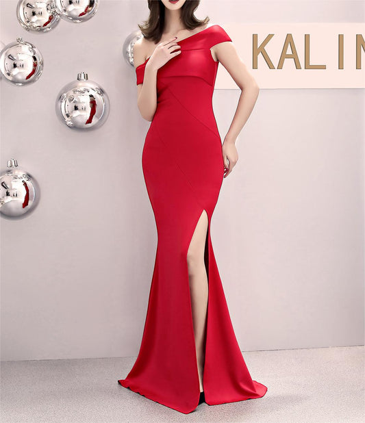 Colors off Shoulder Cocktail Evening Dress Women Party Long Elegant Slim Sexy Fishtail Dress