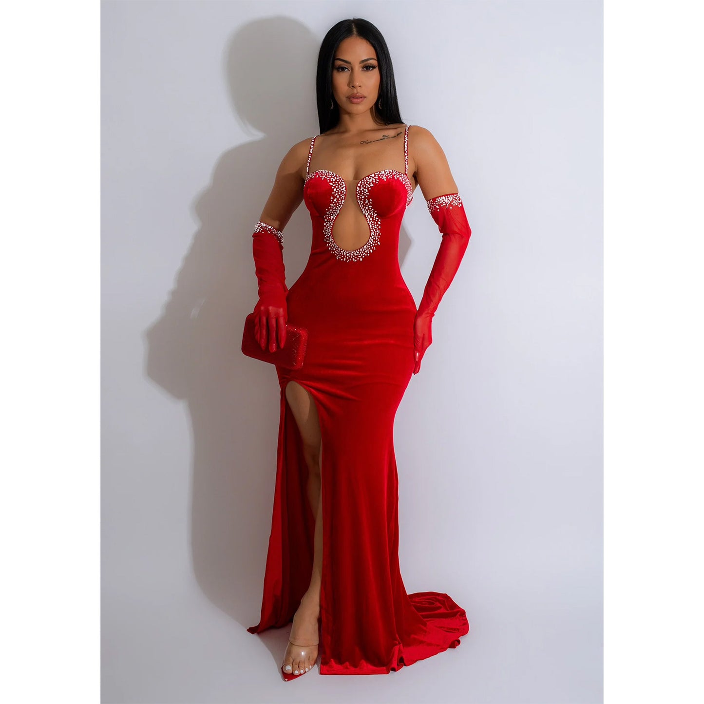 Women Wear Solid Color Sexy Tube Top Rhinestone Dress