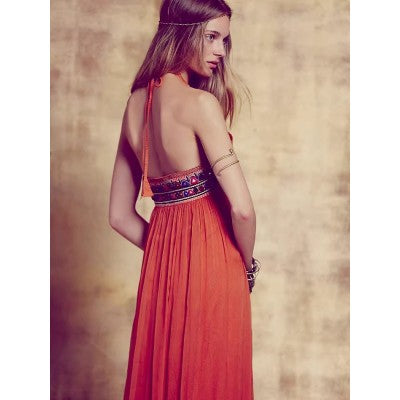 Women Tulle Embroidered Backless Goddess Dress