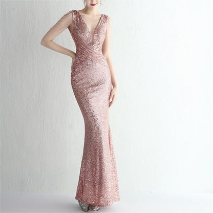 Sequin Ladies Cocktail Elegant Figure Flattering Long Sequined Queen Dinner Fishtail