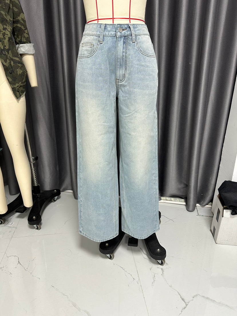 Pantalon rétro long à jambes larges, jean sexy ample à jambes larges, taille haute pour femme