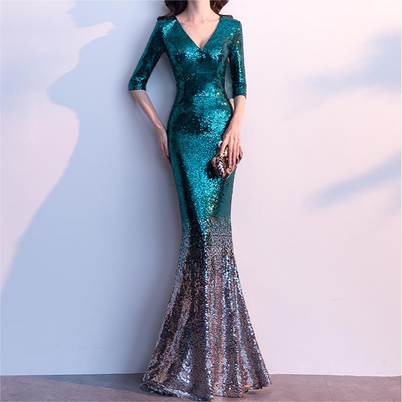 Robe de soirée sexy pour femme, tenue de soirée longue à paillettes, tenue de réunion annuelle, queue de poisson, robe de mondaine