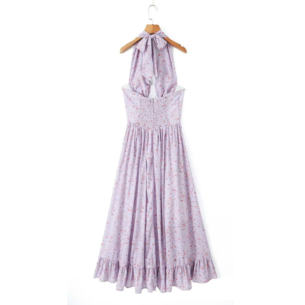 Spring Summer Blogger French Girl Purple Floral Halter Dress