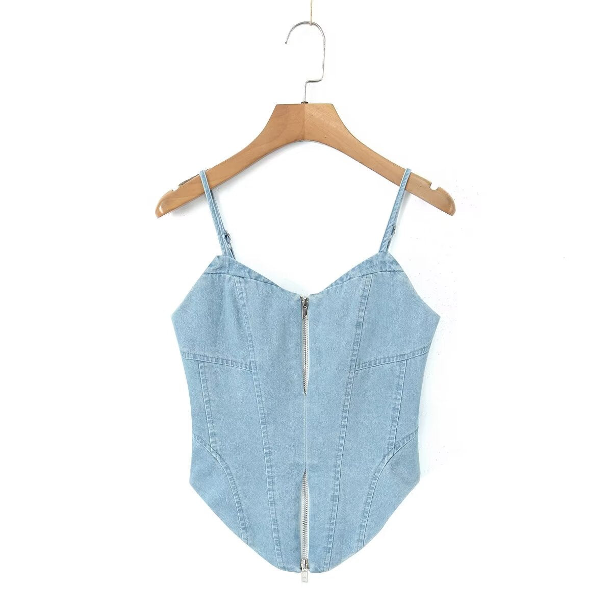 Corset Sexy pour femmes, coupe cintrée, désossage, fermeture éclair, Camisole en Denim