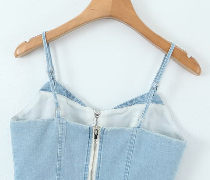 Corset Sexy pour femmes, coupe cintrée, désossage, fermeture éclair, Camisole en Denim