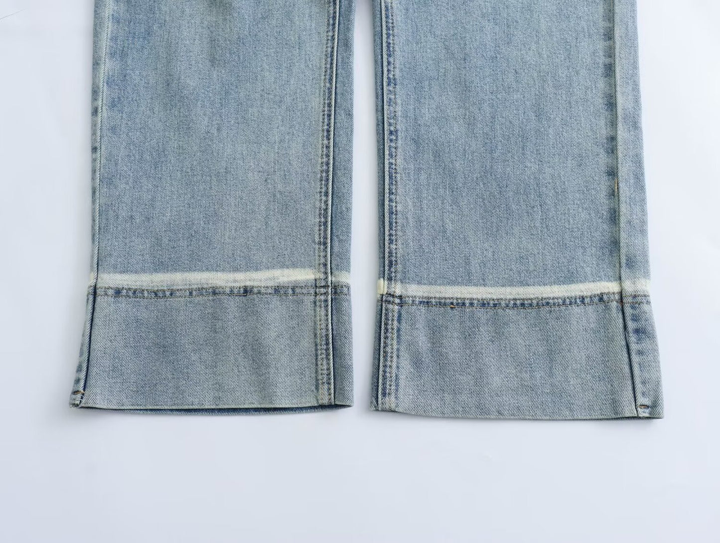 Pantalon rétro à jambes larges pour femmes, petit jean droit cousu taille haute, court, printemps