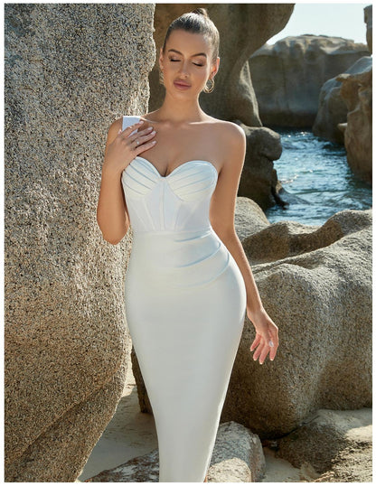 Bandage One Piece Dress One Shoulder Pleated Women Wedding Party Evening Dress Bandage Dress