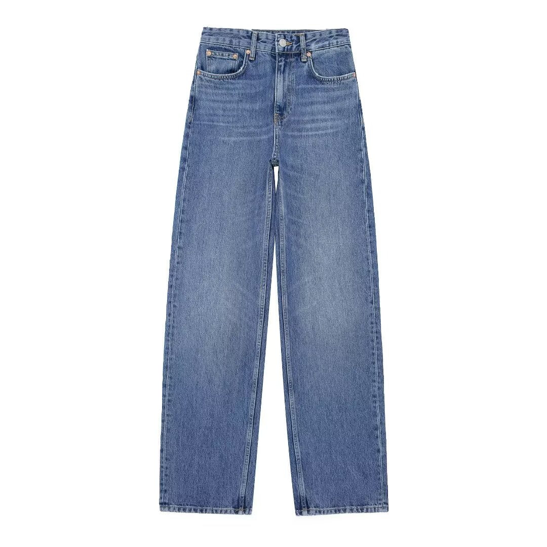 Taille haute minceur pantalon à jambe droite étroite jean à jambes larges ample femmes décontracté tout assorti pantalon à jambe droite