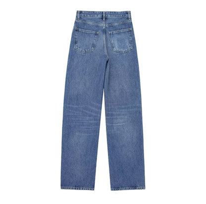 Taille haute minceur pantalon à jambe droite étroite jean à jambes larges ample femmes décontracté tout assorti pantalon à jambe droite