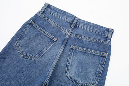 Taille haute minceur pantalon à jambe droite étroite jean à jambes larges ample femmes décontracté tout assorti pantalon à jambe droite