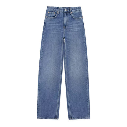 Taille haute minceur pantalon à jambe droite étroite jean à jambes larges ample femmes décontracté tout assorti pantalon à jambe droite