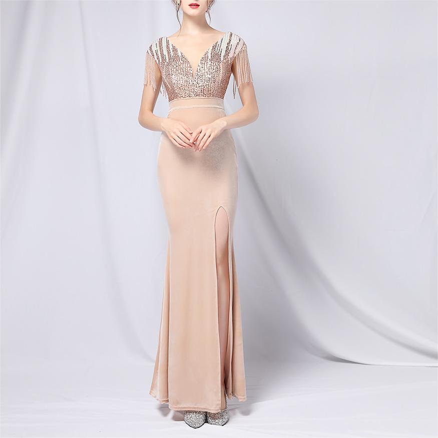 Velvet Gradient Sequin Cocktail Evening Dress Dress Company Annual Meeting Women Sexy Long Slit