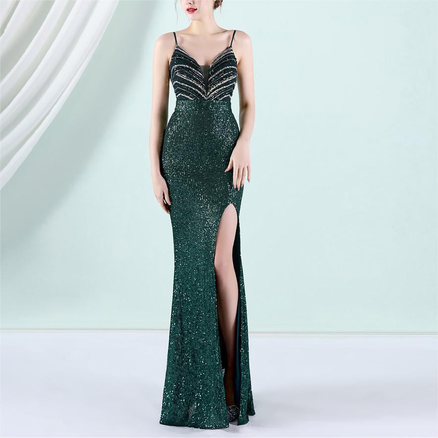 Robe de soirée sexy longue et amincissante pour femme avec perles florales