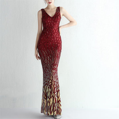 Gradient Sequin Ladies Cocktail Elegant Figure Flattering Long Sequined Queen Dinner Fishtail