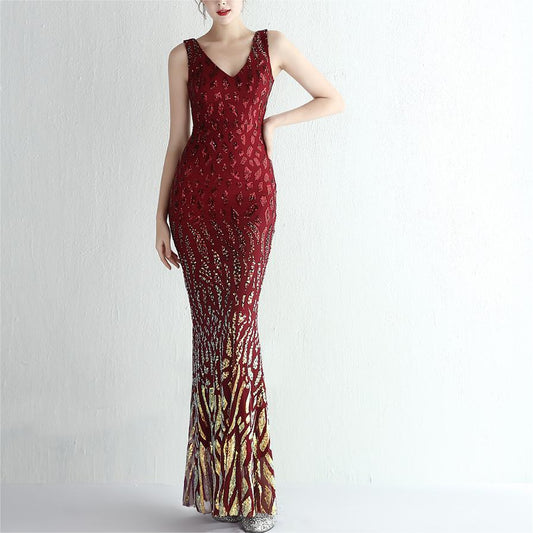 Gradient Sequin Ladies Cocktail Elegant Figure Flattering Long Sequined Queen Dinner Fishtail