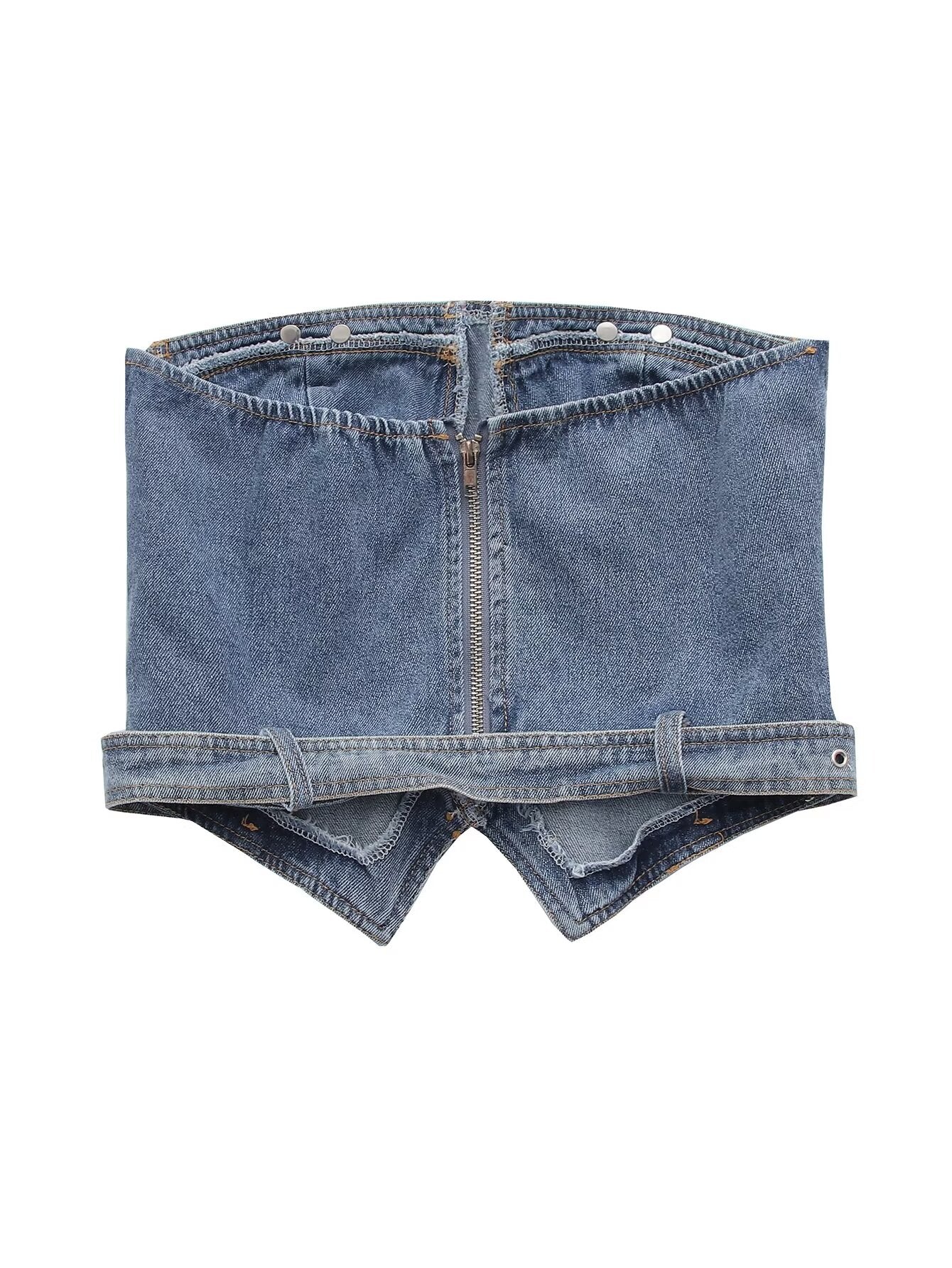 Vêtements pour femmes, haut tubulaire en jean avec ceinture, coupe cintrée