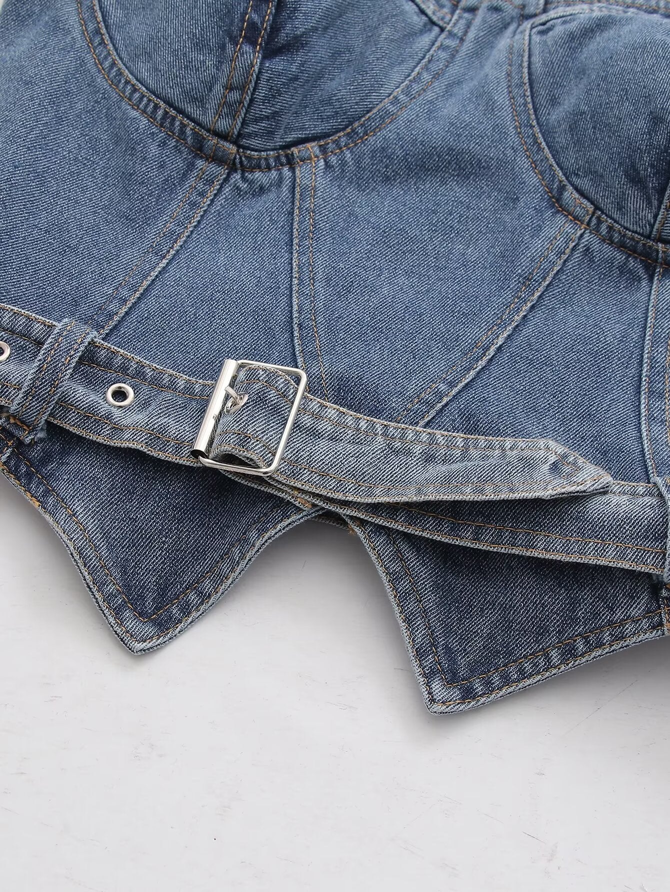 Vêtements pour femmes, haut tubulaire en jean avec ceinture, coupe cintrée