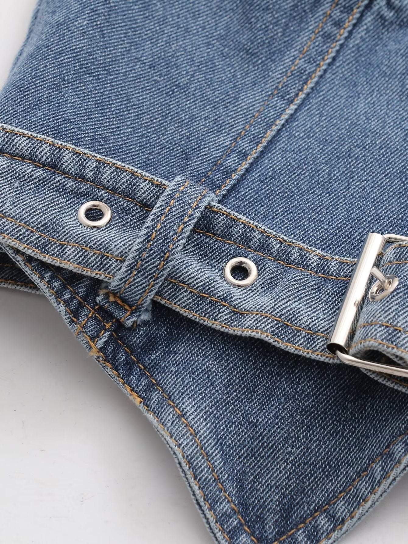 Vêtements pour femmes, haut tubulaire en jean avec ceinture, coupe cintrée