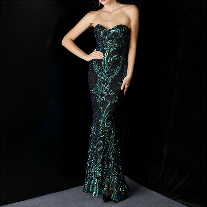 Short Front Long Back Sequ Long Formal Dress Prom Party Etiquette Celebration Evening Dress