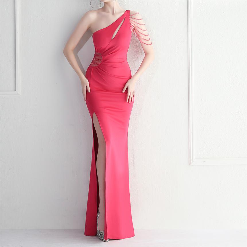 Beaded Rhinestone Bridesmaid Etiquette Celebration Welcome Long Slim Fit Sexy Dress Evening Dress