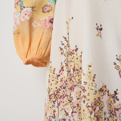 Robe mi-longue élégante à imprimé floral pour femme, boutonnée, simple boutonnage, avec poche et ceinture