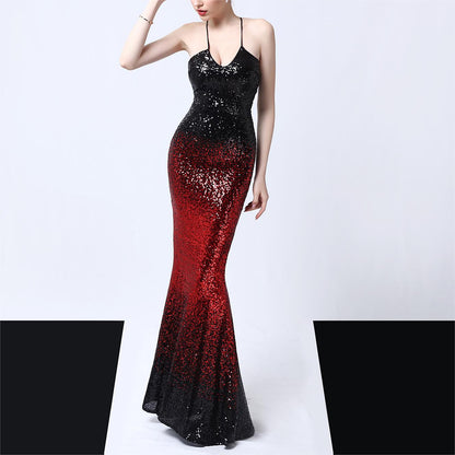 Sequined Evening Party Dress Long Cocktail Slim Fit Fishtail Elegant Socialite Party Annual Meeting Host