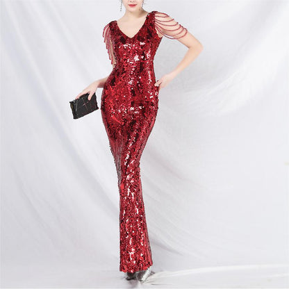 Heavy Industry Beads Long Beaded Dress Evening Dress