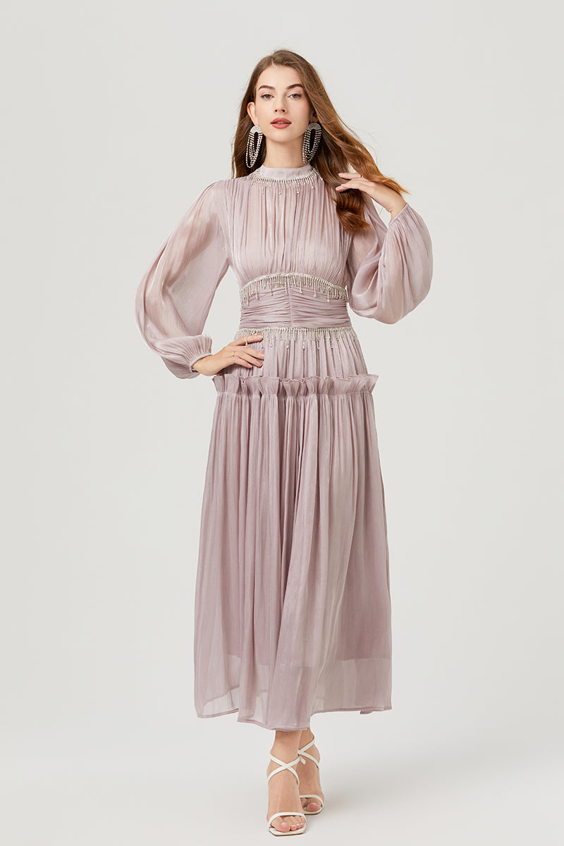 Femmes Printemps Automne Solide Élégante Robe Maxi Ligne A