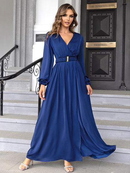 Spring Sexy V neck Long Chiffon Evening Dress Slim Fit Cocktail Annual Meeting Performance Dress