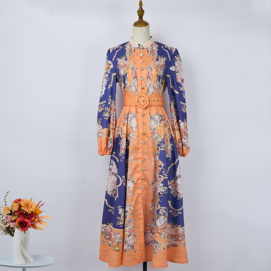 Women Spring And Autumn Flowers Daily Long Sleeve Maxi Dress