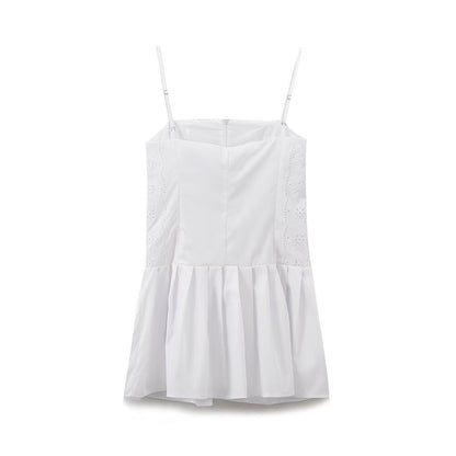 Spring Summer Women Clothing Graceful Fashionable Embroidered White Slim Short Sling Dress