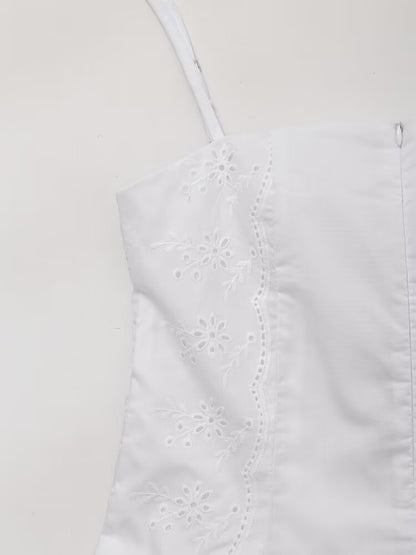 Spring Summer Women Clothing Graceful Fashionable Embroidered White Slim Short Sling Dress