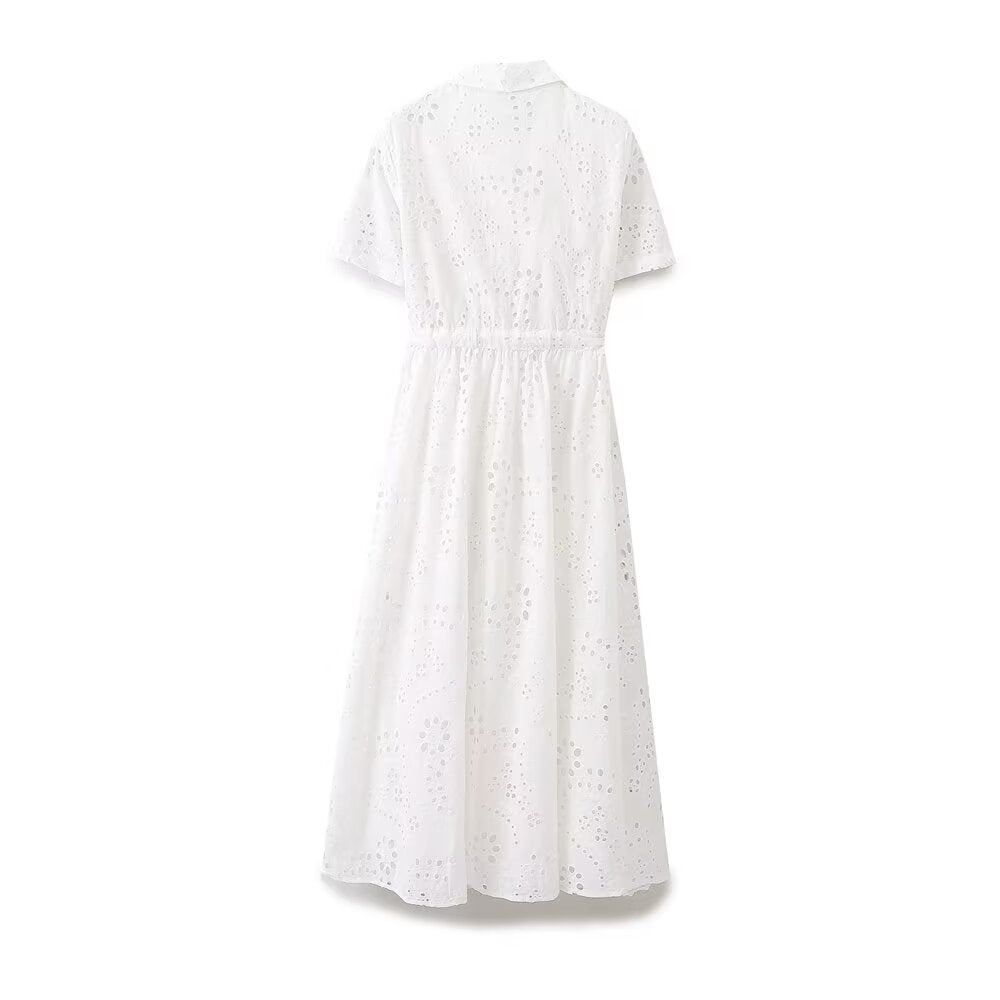 Robe chemise brodée pour femme, vêtement de printemps