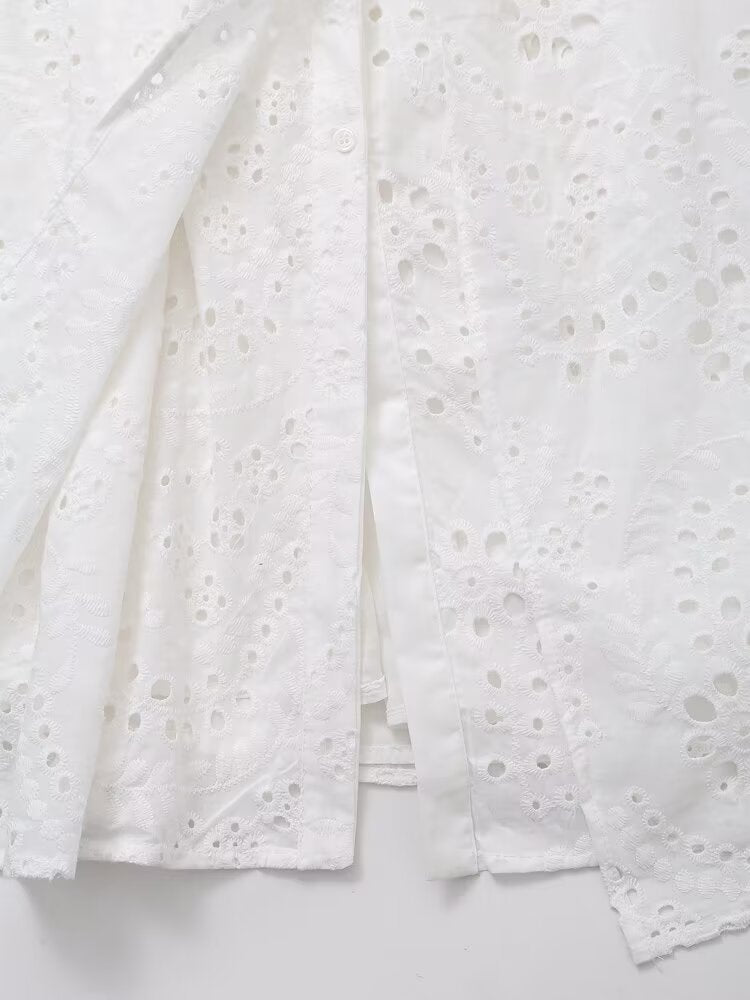 Robe chemise brodée pour femme, vêtement de printemps