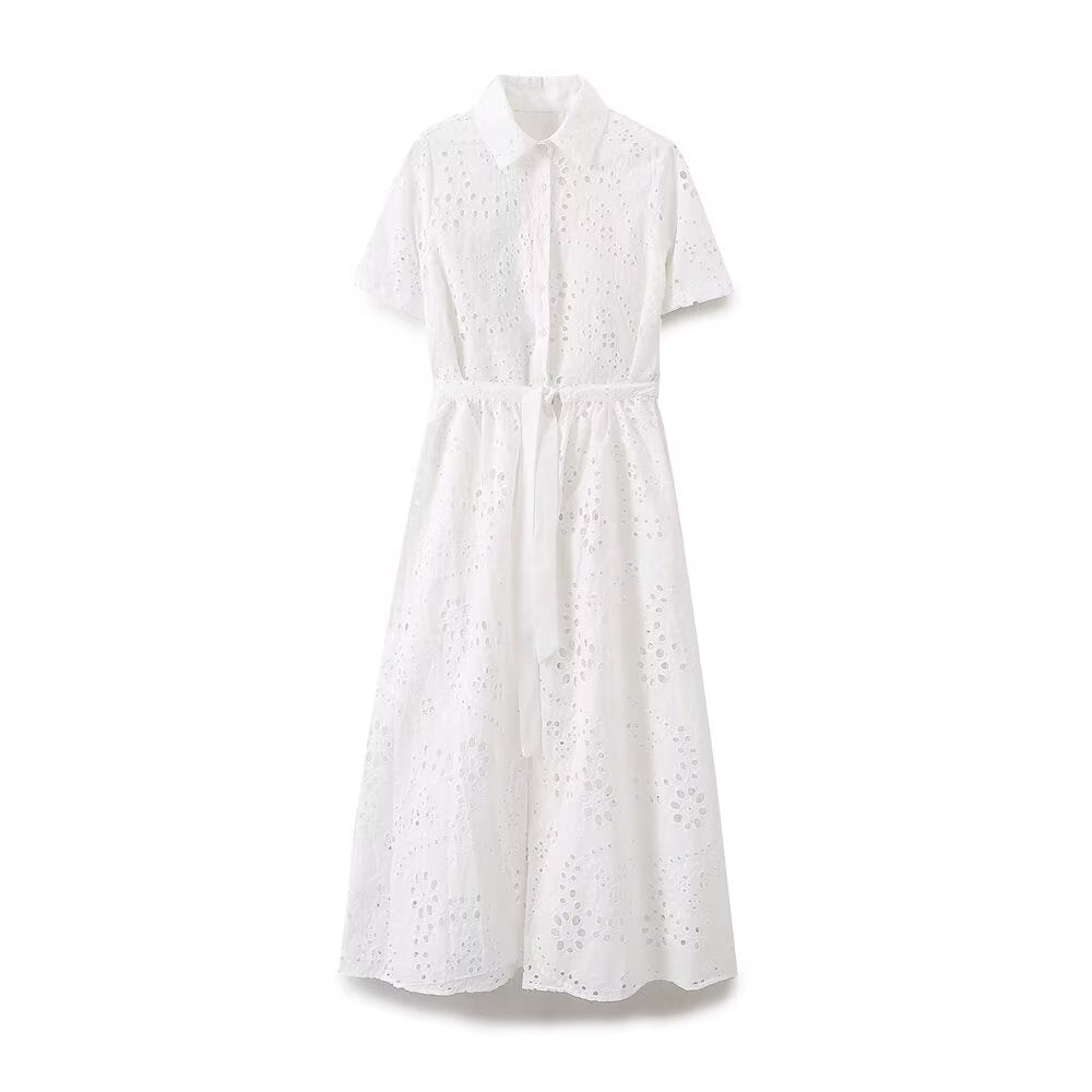 Robe chemise brodée pour femme, vêtement de printemps