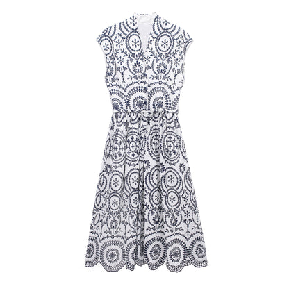 Summer Women Clothing Casual Contrast Color Embroidery Dress