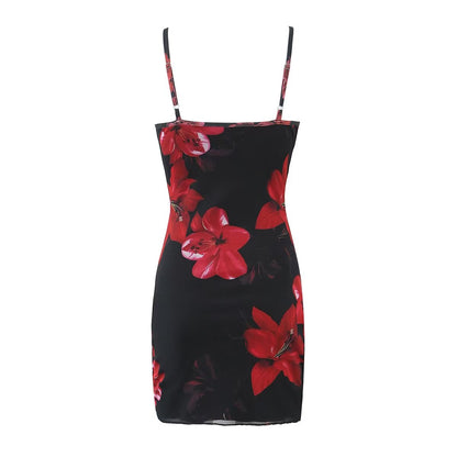 Robe d'été en maille et dentelle, imprimé Floral, Slim, taille haute, Sexy, courte pour femmes