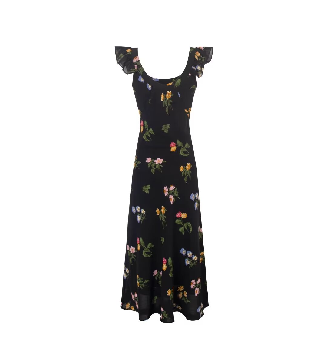 Robe à bretelles imprimée florale pour femmes, vêtements de printemps, plantes florales