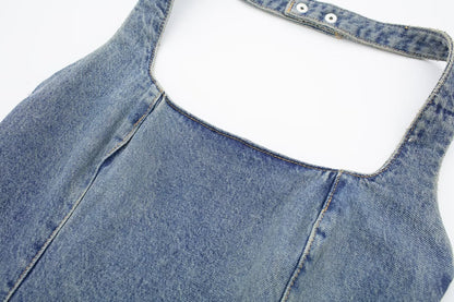 Printemps femmes vêtements coupe ajustée minceur col suspendu robe en jean