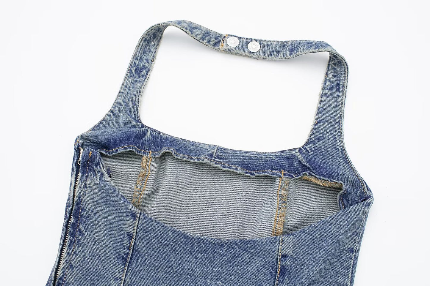 Printemps femmes vêtements coupe ajustée minceur col suspendu robe en jean