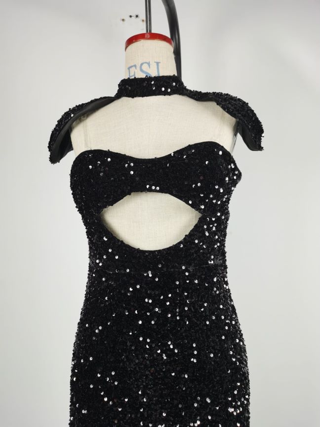 Robe de soirée Sexy à paillettes pour femmes, haut tubulaire, robe de Banquet, enveloppée dans les hanches