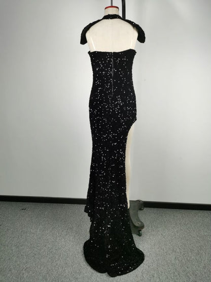 Women Clothing Sexy Sequined Tube Top Banquet Dress Hip-Wrapped Evening Dress