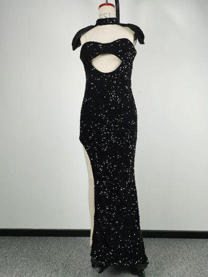 Robe de soirée Sexy à paillettes pour femmes, haut tubulaire, robe de Banquet, enveloppée dans les hanches