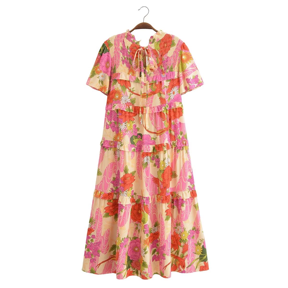 Printemps femmes rayonne florale robe de gâteau à manches courtes