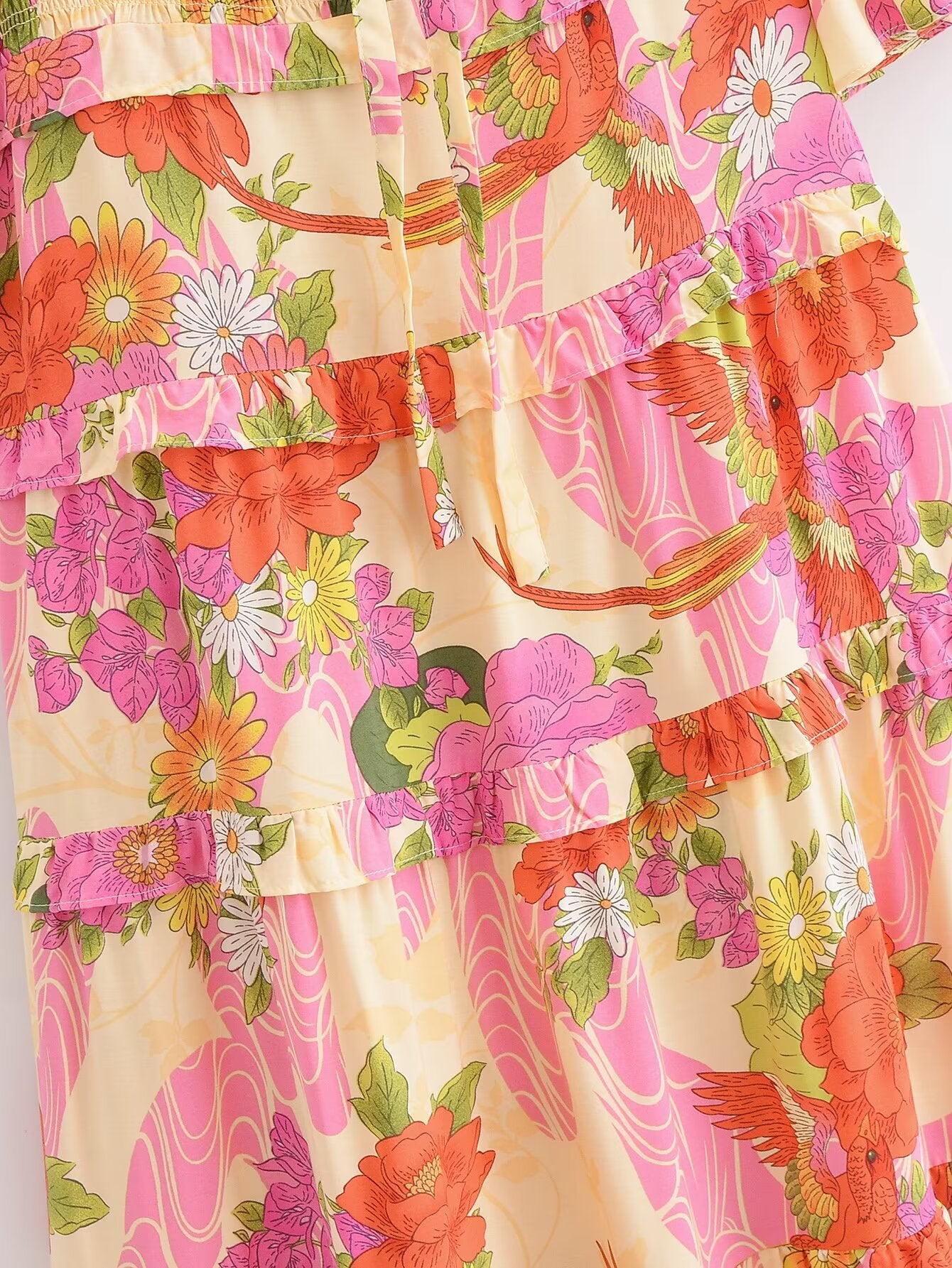 Printemps femmes rayonne florale robe de gâteau à manches courtes