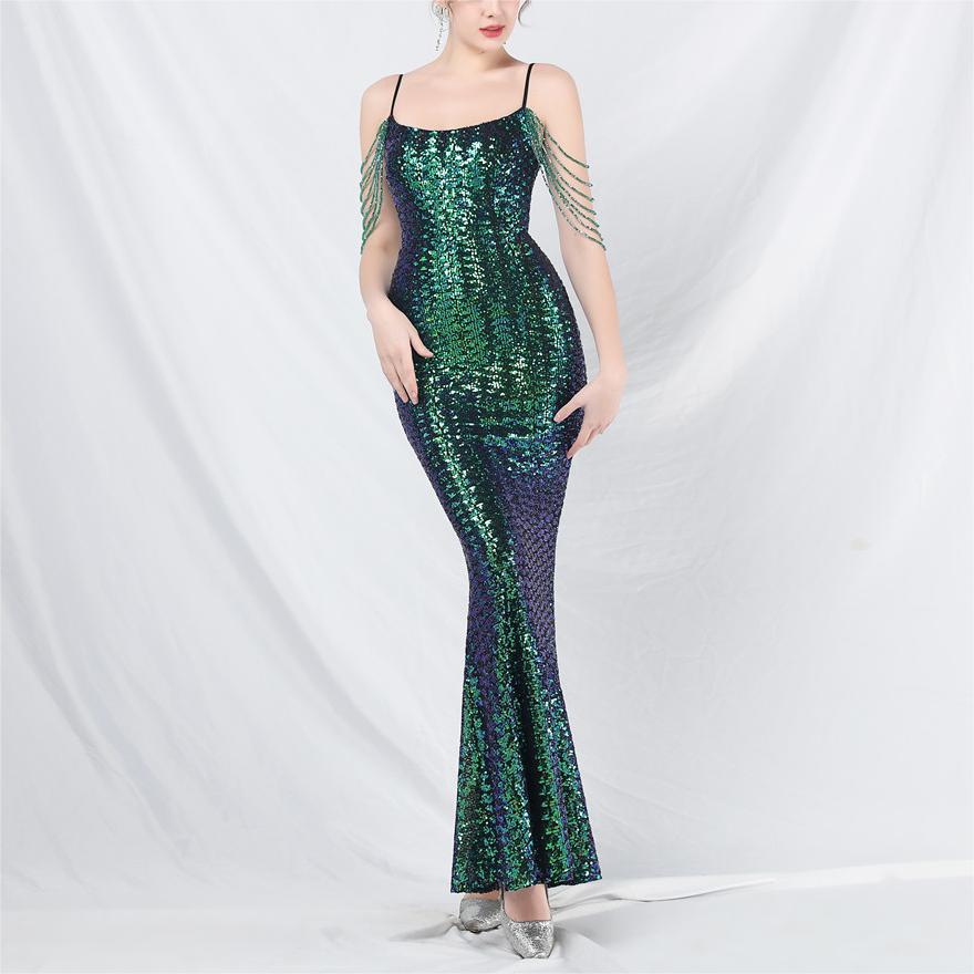 Craft of Design Beaded Colorful Sequin Long Evening Dress