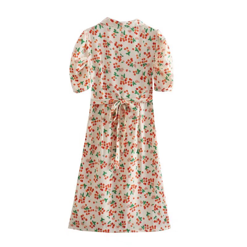 Robe d'été française Vintage, col de costume, motif Floral, thé, taille amincissante, Mature, élégante