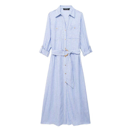 Vêtements pour femmes, chemise rayée de printemps, robe à manches longues